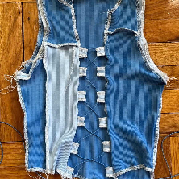 Blue Deconstructed Reconstructed Corset Front Lacing Cotton Tank Top Size Small - Picture 2 of 2